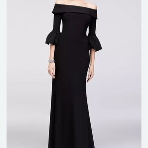 Off-Shoulder Bell Sleeve Jersey Evening Gown